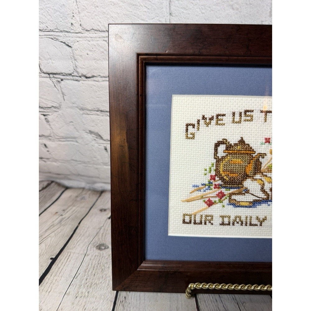 Vtg Professional Framed Cross Stitch Give Us This Day Our Daily Bread 1982 11x9 - Picture 5 of 7